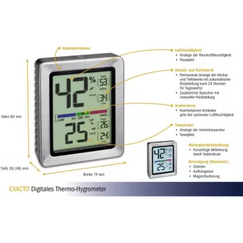 TFA EXACTO digitālais termohigrometrs, sudraba (30.5047.54)