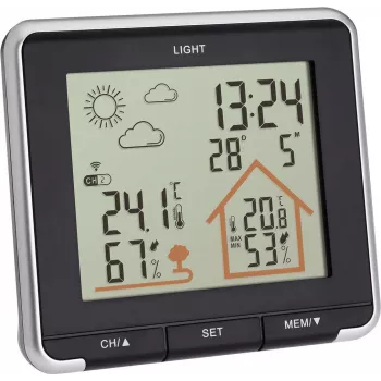 TFA LIFE Radio Weather Station ar iekštelpu/āra termometru un higrometru, melns/sudrabs