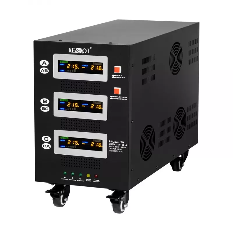 Trīsfāzu sprieguma stabilizators KEMOT PROavr-30k 30 kVA ar servo motoru