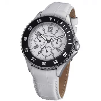 TIME FORCE Woman TF3300L02 40mm Analog Quartz Watch White Leather Strap