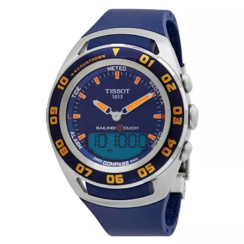 TISSOT T-Touch II vīriešu pulkstenis T056420270410 – 45mm titāna korpuss, zila gumijas siksniņa, Šveces kvarca hronogrāfs ar altimetru, barometru, kompasu, termometru