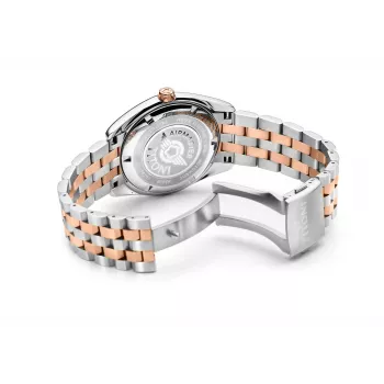 TITONI vīriešu automātiskais pulkstenis 83909SRG-063 38,5mm rozā zelta PVD nerūsējošais tērauds sudraba ciparnīca brūna ādas siksniņa