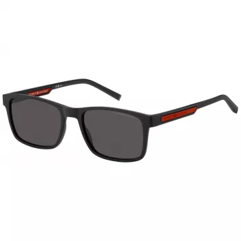 TOMMY HILFIGER vīriešu saulesbrilles TH2089S003IR — kvadrātveida melns rāmis, pelēkas lēcas 56mm