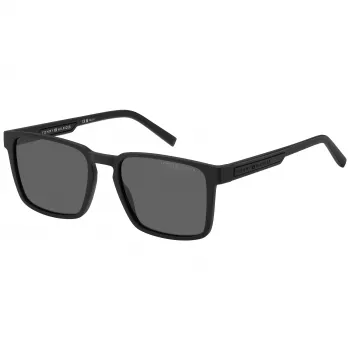 Tommy Hilfiger TH-2088-S-003 saulesbrilles - melns acetāta rāmis, pelēkas polikarbonāta lēcas, 55mm