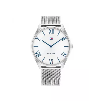 TOMMY HILFIGER pulkstenis vīriešiem 1710512 43mm zils ciparnīca brūna ādas siksniņa