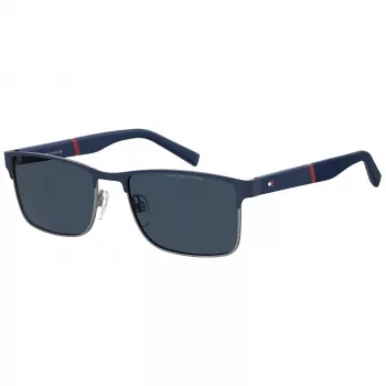 TOMMY HILFIGER TH-2040-S-KU0 Vīriešu taisnstūra saulesbrilles ar Havana acetāta rāmi un pelēkām polikarbonāta lēcām UV400