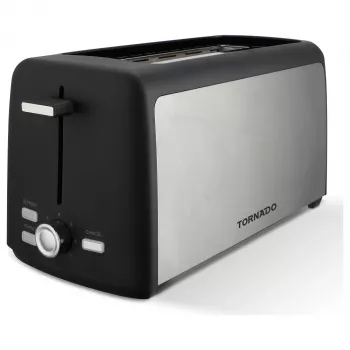 Tornado TTA-7402-GS 2 Slice Toaster - 1400W Pop-Up Toaster ar 7 līmeņu grauzdēšanu, Melns/Sudrabs