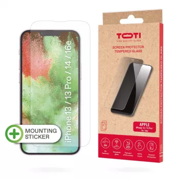 TOTI rūdīta stikla 2D ekrāna aizsargs Full Cover iPhone 13/13 Pro/14/16e, caurspīdīgs