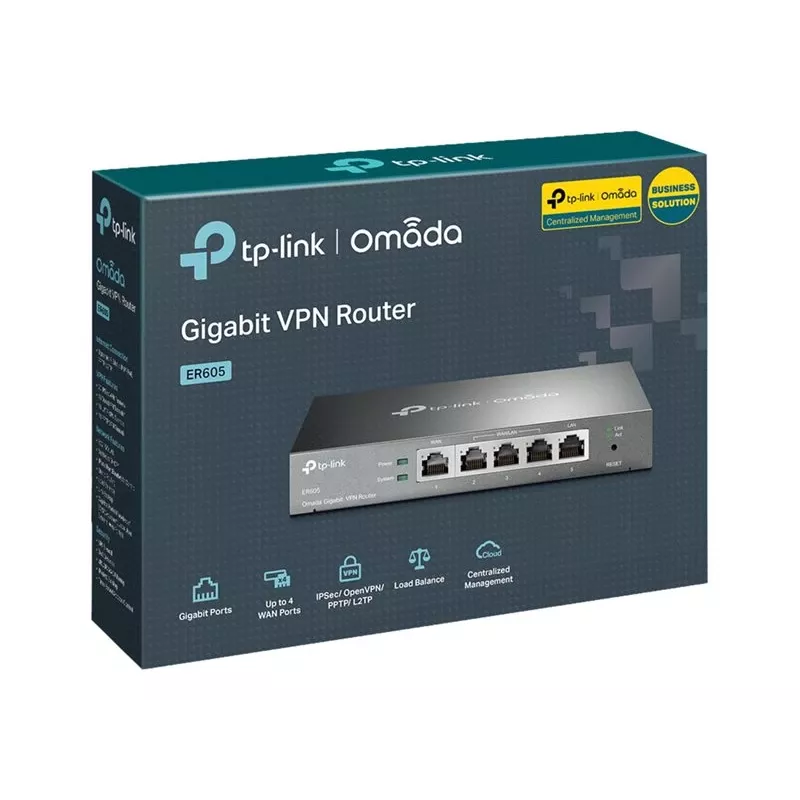 TP-LINK ER605 SafeStream Router - Gigabit VPN Router ar 4 portu slēdzi, 3 WAN portiem, sienas montāžai
