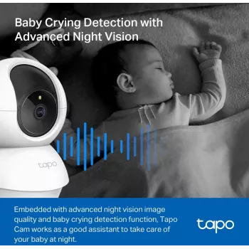 TP-Link Tapo C200C Pan/Tilt mājas drošības Wi-Fi kamera - 1080p Full HD, 360° horizontāls diapazons, divvirzienu audio, nakts redzamība līdz 9 m, MicroSD līdz 256 GB, balta