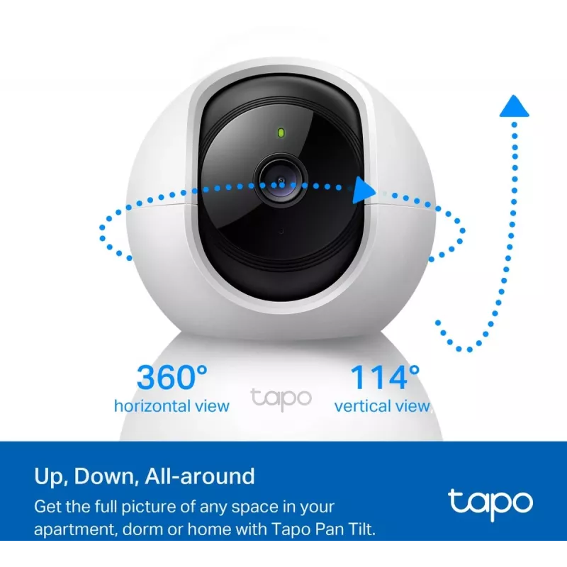 TP-Link Tapo C200C grozāma un noliecama mājas drošības Wi-Fi kamera, 2 MP 1080p Full HD, 360° horizontāli / 114° vertikāli, divvirzienu audio, nakts redzamība līdz 12 m, microSD līdz 512 GB, baltā krāsā