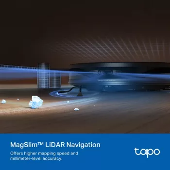 TP-Link Tapo RV20 Max Plus robotputekļsūcējs un grīdas mazgāšanas robots ar automātiskās iztukšošanas dokstaciju, LiDAR navigāciju, 4200 Pa iesūkšanas jaudu, 2600 mAh akumulatoru, Wi-Fi, Alexa un Google Assistant