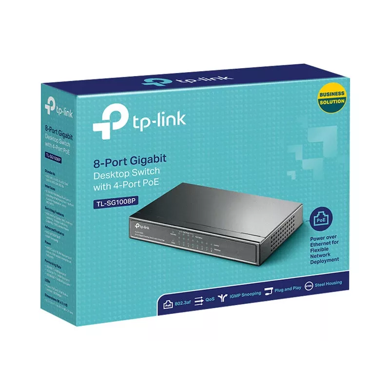 TP-Link TL-SG1008P 8 portu Gigabit galda PoE+ komutators, 4 PoE porti, 64W budžets, metāla korpuss