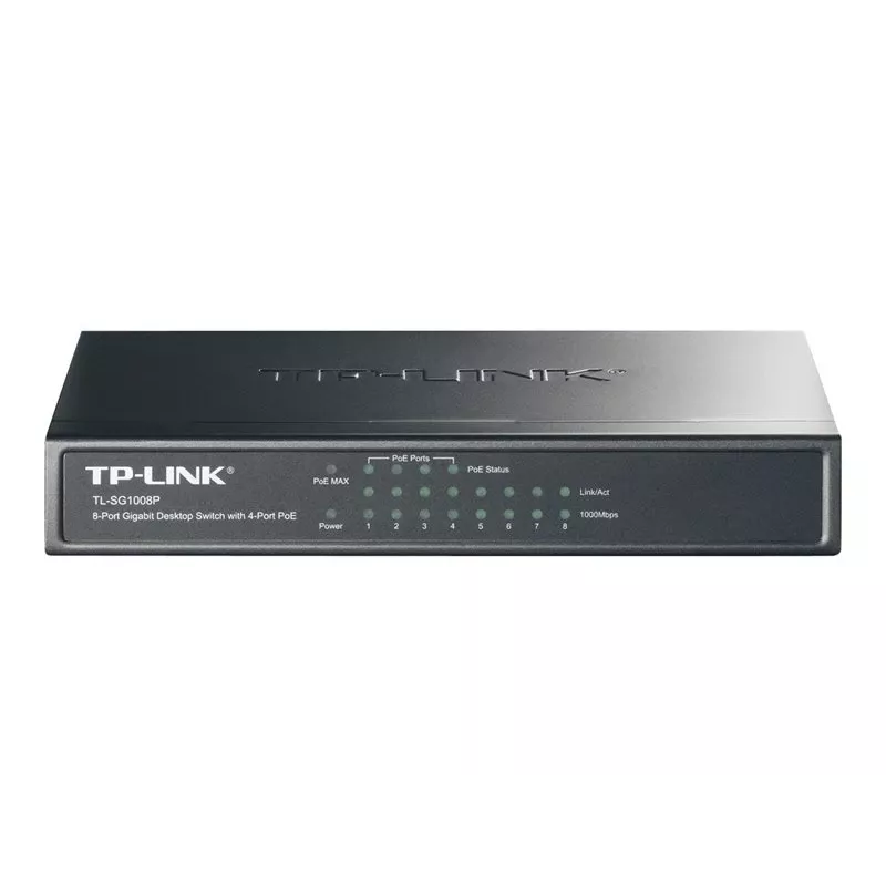 TP-Link TL-SG1008P 8 portu Gigabit galda PoE+ komutators, 4 PoE porti, 64W budžets, metāla korpuss