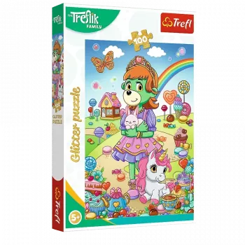 TREFL PUZZLE Puzle ar mirdzumu Treflik Family 100 gab. Glitter Trefliki Trefl 14833