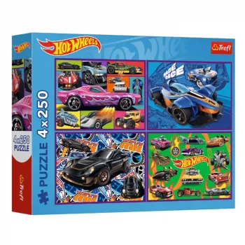 TREFL PUZZLE Puzzles 4x250 – Hot Wheels – Racing Cars – Trefl 13312