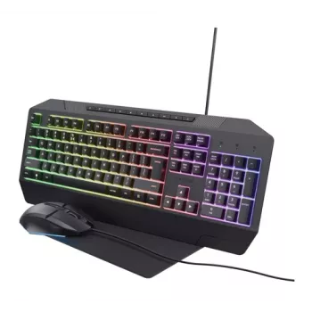 Trust GXT 791 vadu spēļu klaviatūras un peles komplekts - QWERTZ vācu izkārtojums, varavīksnes fona apgaismojums, 2400 DPI optiskā pele, melns 25284