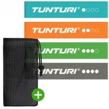 Tunturi Mini Pretestības Lentu Komplekts (4 gab.) - 100% Dabīgais Latekss ar Uzglabāšanas Somiņu, No Vieglas līdz Īpaši Smagai Pretestībai