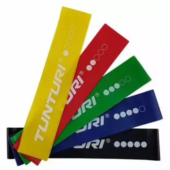 Tunturi Mini Resistance Band Set – 5 cilpu lentes, 5 pretestības līmeņi, dabīgais latekss, ar uzglabāšanas maisiņu