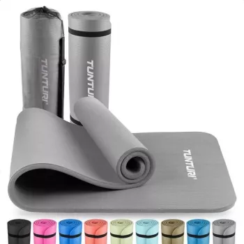 Tunturi NBR Fitness vingrošanas paklājs, pelēks - 15 mm biezs, neslīdošs paklājs joga, pilates un treniņiem, 180x60 cm