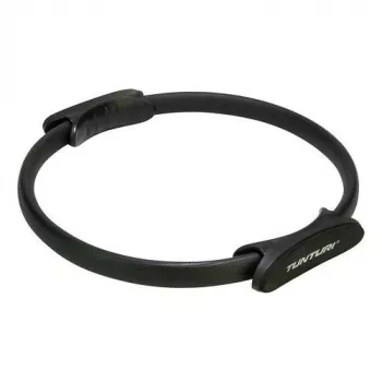 Tunturi Pilates Ring Black - elastīgs stiklašķiedras fitnesa riņķis ar EVA putu rokturiem vēdera, augšstilbu, roku, krūšu un sēžas muskuļiem - 38 cm diametrs, vidēja pretestība, viegls un pārnēsājams Pilates, jogai, spēka treniņiem