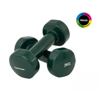Tunturi Vinyl Dumbbells 2 kg (Green, 2-Piece Set) – Fixed Weight Hexagonal Dumbbells