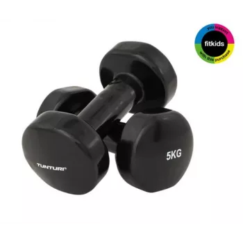Tunturi Vinyl Dumbbells 5.0 kg (Set of 2) Black - Cast Iron Core, Non-Slip Ergonomic Grip