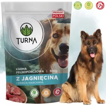 TURNA mitrā suņu barība ar jēru – 500g konservs