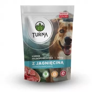 TURNA mitrā suņu barība ar jēru – 500g konservs