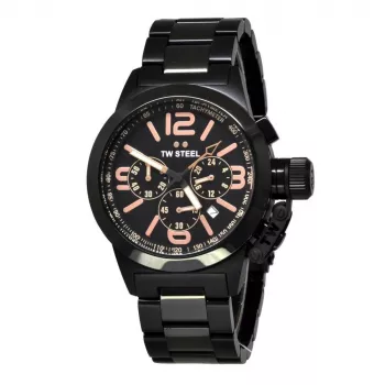 TW STEEL MAN TW312 40mm Kvarca hronogrāfa pulkstenis ar melnu ciparnīcu un ādas siksnu