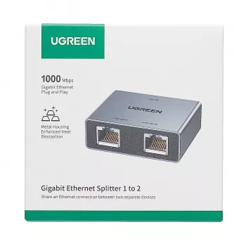 UGREEN 1-to-2 Gigabit Ethernet Splitter, 1000Mbps LAN tīkla adapteris, RJ45 vīrietis uz 2 sievietēm, pasīvs, melns
