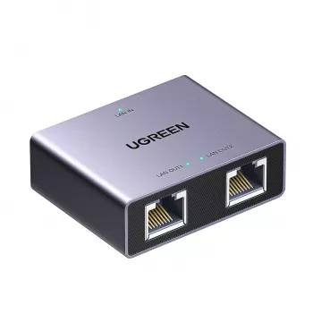 UGREEN 1-to-2 Gigabit Ethernet Splitter, 1000Mbps LAN tīkla adapteris, RJ45 vīrietis uz 2 sievietēm, pasīvs, melns