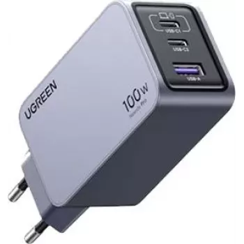 UGREEN 100W GaN Tech Nexode Pro ātrās uzlādes sienas lādētājs, 1x USB-A un 2x USB-C, Space Grey (15203)