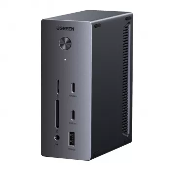 UGREEN 14-in-1 USB-C Docking Station ar diviem DisplayPort, HDMI, 100W PD, Gigabit Ethernet, SD/TF karšu lasītājiem un 3.5mm audio