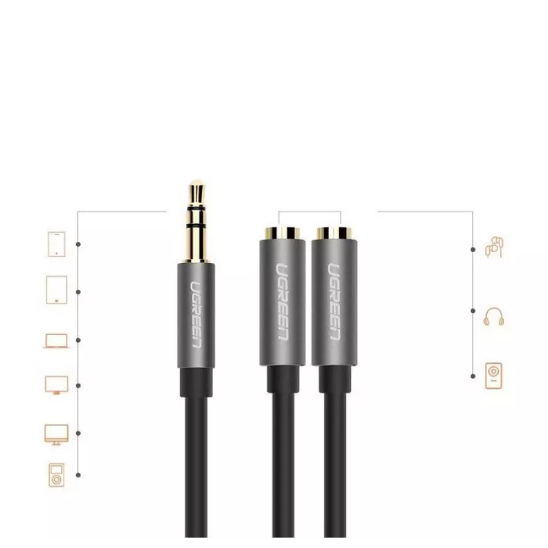 UGREEN 3.5mm Aux Stereo Audio Splitter Cable with Braid 20cm Black