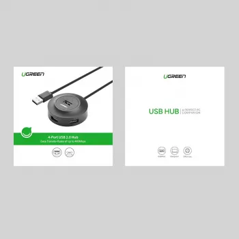 UGREEN 4-in-1 USB 2.0 Hub (20777) - Melns