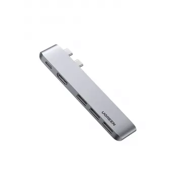 UGREEN 60559 USB-C Docking Station 9-in-1 Hub ar 4K HDMI, 3x USB 3.0, Gigabit Ethernet, SD/MicroSD, 100W PD, sudraba
