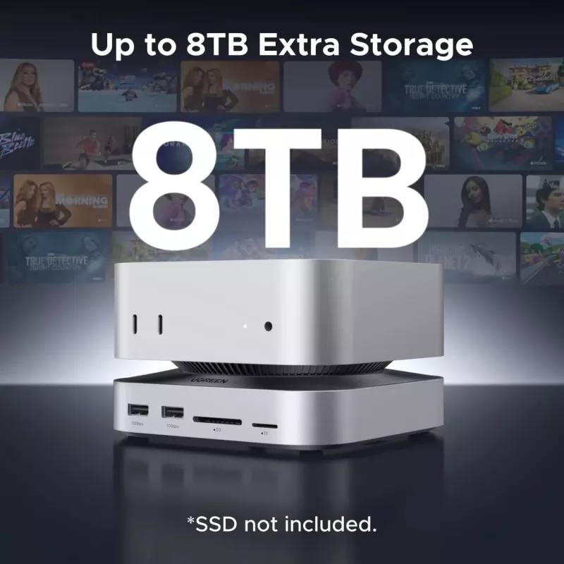 UGREEN CM841 11 vienā USB-C dokstacija priekš Mac Mini M4/M4 Pro, 3x USB-A 3.2, 2x USB-C 3.2, 2x USB-A 3.0, NVMe, SD/TF, pelēka