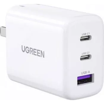 UGREEN 65W USB-C ātrās uzlādes lādētājs ar USB-A portu - 3 portu sienas lādētājs, PD3.0/QC4.0+, Non-GaN, melns (90496)