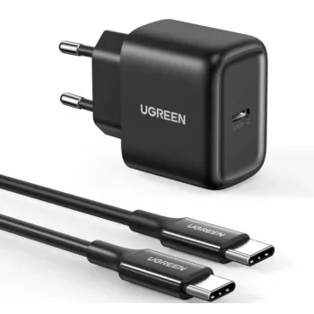 UGREEN CD250 25W USB-C sienas lādētājs ar USB-C uz USB-C kabeli 2m Melns