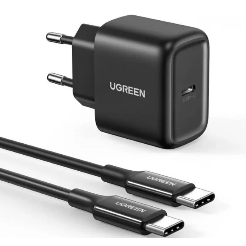 UGREEN CD250 25W USB-C sienas lādētājs ar USB-C uz USB-C kabeli 2m Melns