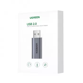 UGREEN CM383-80864 USB-A uz 3,5 mm audio ligzdu ārējais skaņas adapteris - sudraba krāsā