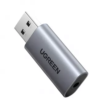 UGREEN CM383-80864 USB-A uz 3,5 mm audio ligzdu ārējais skaņas adapteris - sudraba krāsā