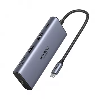 Ugreen CM639 USB-C 10-in-1 Hub ar 2x HDMI, 2x USB, RJ45, SD/TF, PD 100W