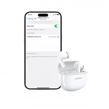 UGREEN HiTune P3 In-Ear bezvadu austiņas ar hibrīdo ANC, 35dB trokšņu slāpēšanu, 4-mikrofonu ENC, 30H akumulatoru, IPX5, Bluetooth 5.2, zemu latentumu, baltas