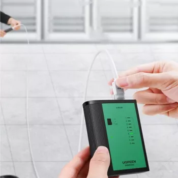 UGREEN tīkla un telefona kabeļu testeris RJ45 RJ11 nepārtrauktības testeris Cat5 Cat5e Cat6 Cat6a Cat7 Ethernet un telefona kabeļiem ar LED indikatoriem, atdalāmu tālvadības bloku, 9V bateriju, NW167