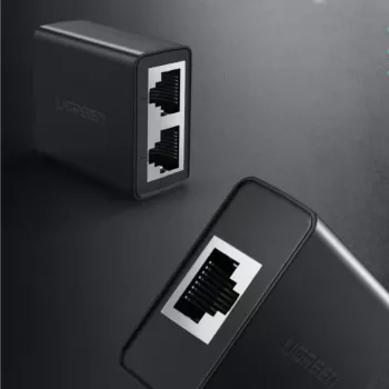 UGREEN RJ45 sadalītājs 2 gab. (Melns) - Ethernet tīkla sadalītājs, 1x RJ45 vīrišķais uz 2x RJ45 sievišķais, 100Mbps, Cat5/Cat5e/Cat6 saderīgs, pasīvs, Plug & Play