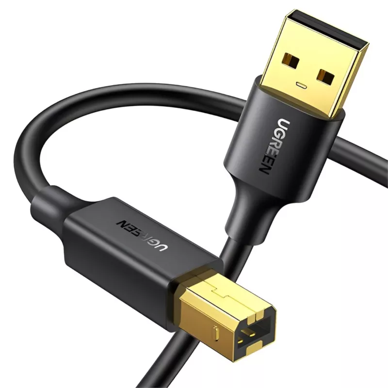 UGREEN US135 USB 2.0 A-B kabelis, apzeltīti kontakti, 2 m, melns