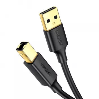 UGREEN US135 USB 2.0 A-B kabelis, apzeltīti kontakti, 2 m, melns