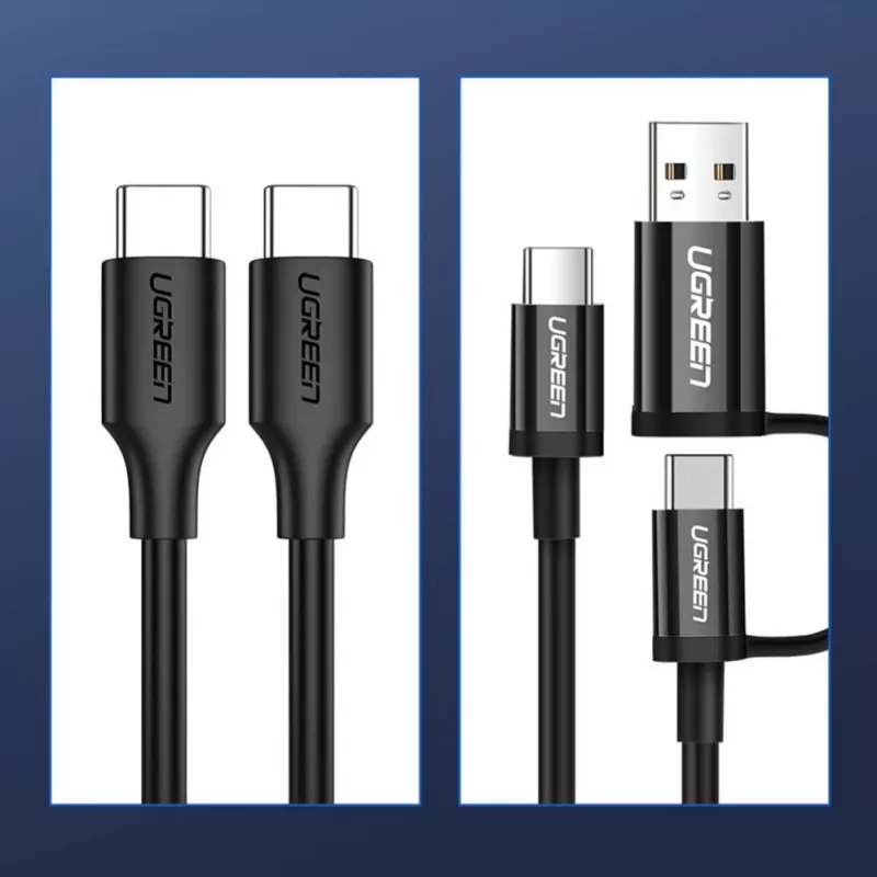 UGREEN US286 USB-C to USB-C kabelis 1m Melns - PD QC 3A 480Mbps
